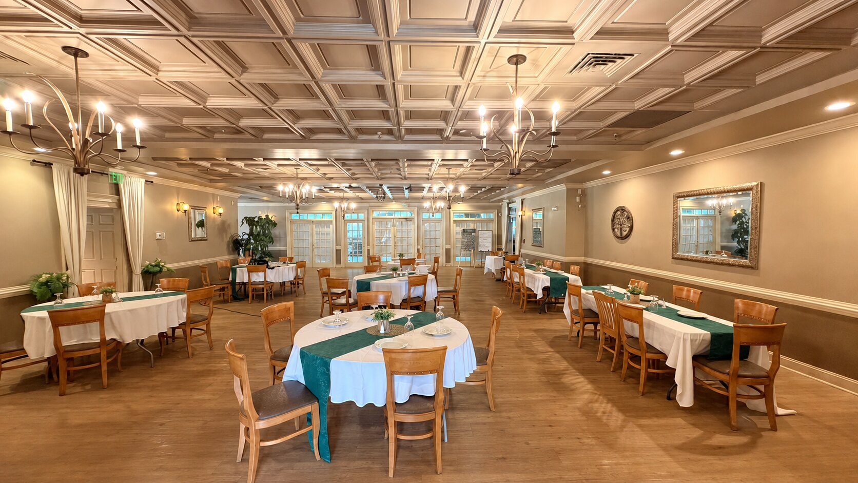 Private dining room arranged for an event at Fairfield Clubhouse